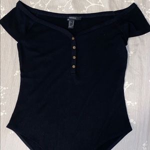 Black off the shoulder body suit